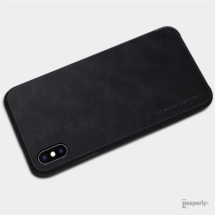 iPhone XS Max Genuine QIN Leather Flip Case