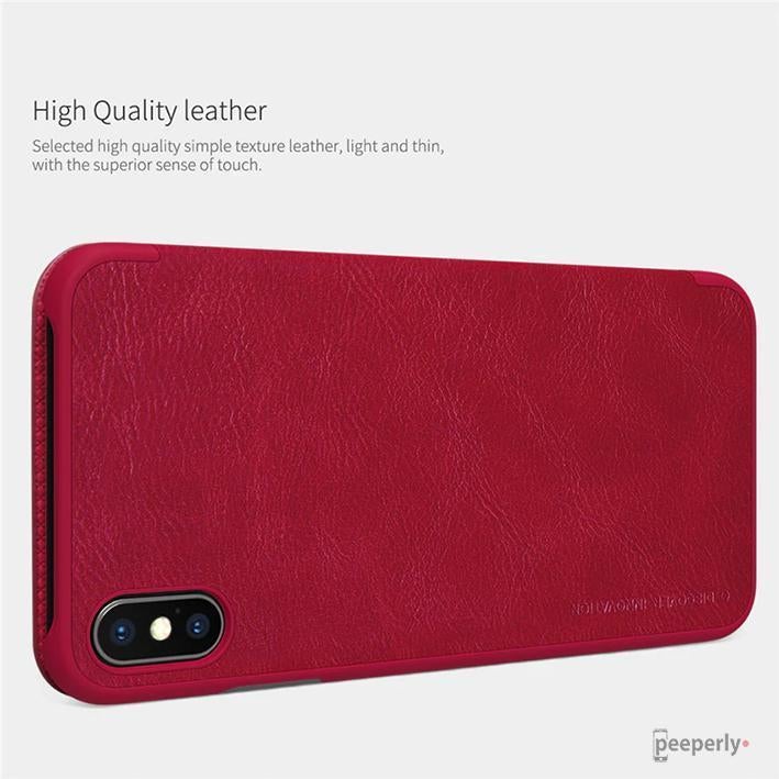 iPhone XS Max Genuine QIN Leather Flip Case