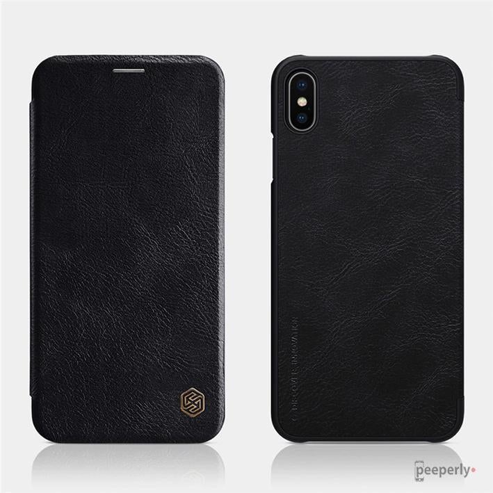 iPhone XS Max Genuine QIN Leather Flip Case
