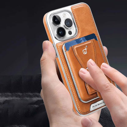 Luxury Electroplating Leather Phone Case With Magnetic Detachable Card Wallet