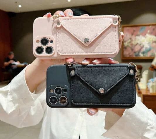 Card Wallet Lanyard Strap Leather Camera Protection Phone Case