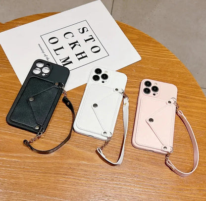 Card Wallet Lanyard Strap Leather Camera Protection Phone Case