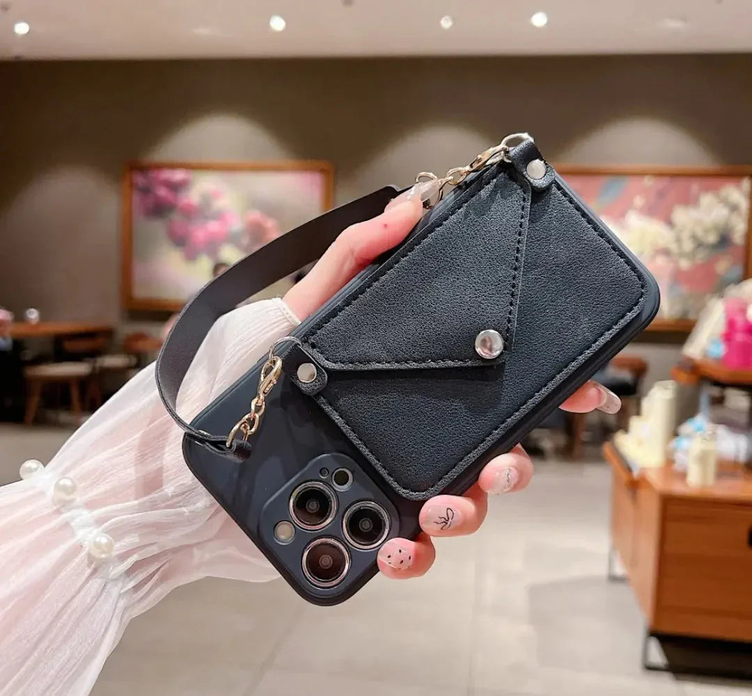 Card Wallet Lanyard Strap Leather Camera Protection Phone Case
