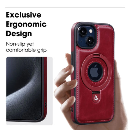 Leather Stand Magnetic Phone Case for iPhone/Samsung with Ring Stand