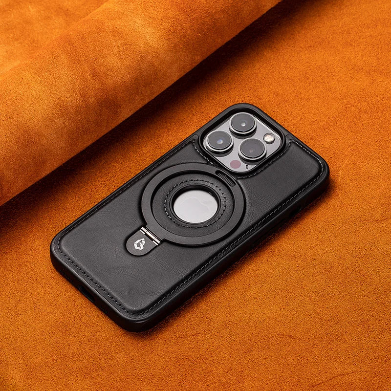 Leather Stand Magnetic Phone Case for iPhone/Samsung with Ring Stand
