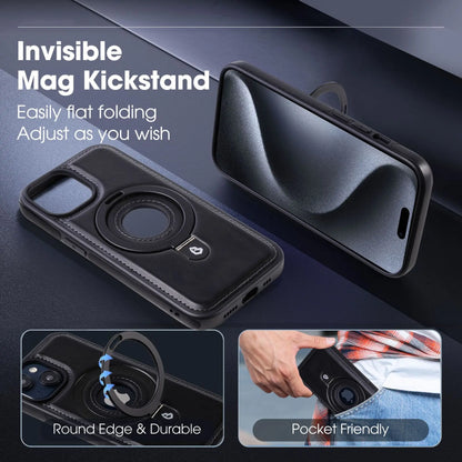 Leather Stand Magnetic Phone Case for iPhone/Samsung with Ring Stand